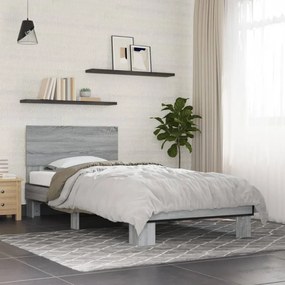 sonoma tölgyszínű szerelt fa és fém ágykeret 75 x 190 cm