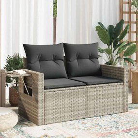 2 személyes világosszürke polyrattan kerti kanapé párnával