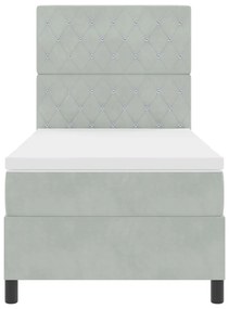 Boxspring Ágy Matrac Könnyű Szürke Egyszemélyes Bársonyos