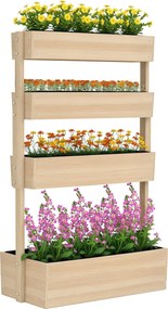 Outsunny Fa Magaságyás, 4 Szintes Növénytartó Doboz Drainázs Lyukakkal 88,5 x 45 x 140 cm, Zöldséges Ágy a Kerthez és Teraszhoz, Virágtartó Növényekne