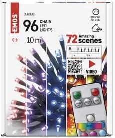 LED karácsonyi fényfüzér, 10 m, kültéri és beltéri, RGB, távirányító, programok, időzítő