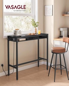 Bárasztal, magas konzolasztal töltőállomással és szövet fiókkal, fekete