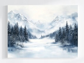 Vászonkép Canvas Tájkép Tél Hó Jég Fagy Hegyek Erdő Tó 100x75