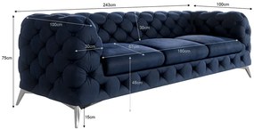 Sötétkék bársony kanapé 243 cm Chelsea – Ropez