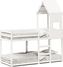 vidaXL fehér tömör fenyőfa ágy emelettel és tetővel 90 x 190 cm