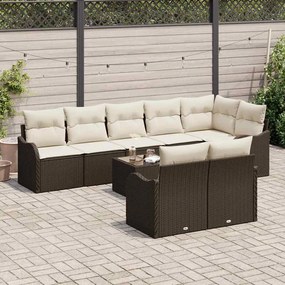 Kerti Kanapé Szett párnával 9 pcs Barna és fehér Poli rattan