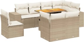 vidaXL 9 részes bézs polyrattan kerti ülőgarnitúra párnákkal