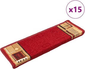 vidaXL 15 db piros öntapadó lépcsőszőnyeg 65x21x4 cm