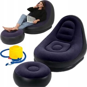 Felfújható Fotel Velúr Napozóágy Lábtartóval Puff Szilárd Kerti Pumpa