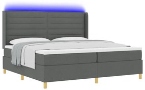 Boxspring Ágy Mattal &amp; LED Sötétszürke 200x200 cm Szövet