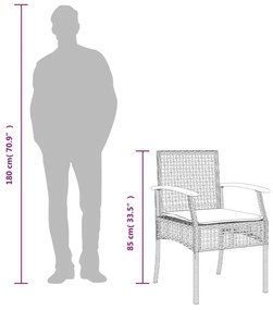4 db fekete polyrattan és akácfa kerti szék párnákkal