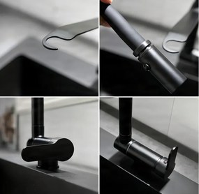 Konyhai csaptelep ELITE EDITION KW1202 lehajtható kifolyóval és kihúzható zuhanyfejjel, több színváltozatban — Gunmetal szürke