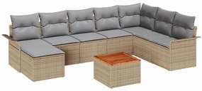 vidaXL Kerti Kanapé Szett párnával 9 pcs Bézs polirattan