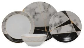24 részes étkészlet fekete/fehér/arany/porcelán