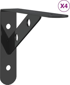 vidaXL 4 db fekete rozsdamentes acél polctartó 15 x 2,5 x 11,5 cm