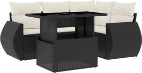 vidaXL 5 részes fekete polyrattan kerti kanapészett párnákkal