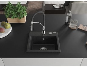 Mexen Milo, 1 kamrás gránit mosogató 435x410x171 mm és Aster mosogató csaptelep, fekete-ezüst metál, 6505-73-73450-07