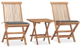 vidaXL 3 részes összecsukható tömör tíkfa étkezőgarnitúra párnákkal