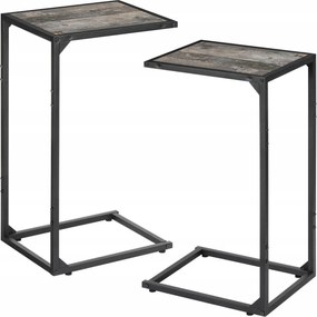 2 db-os oldalasztal szett – ipari, mobil stílus, acél vázzal