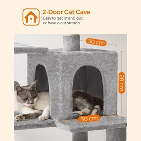 Macska kaparófa, többszintes macskatorony, 55x45x143cm, világosszürke