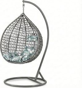 Szürke függőszék KOKON állvánnyal, zöld-fehér párnával