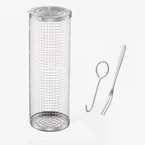 Forgatható grillkosár rozsdamentes acél Bbq zöldség-hús grillrács 31*10cm