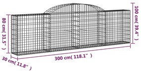 6 db íves horganyzott vas gabion kosár 300x30x80/100 cm