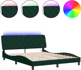vidaXL sötétzöld bársony ágykeret LED-ekkel matrac nélkül 160 x 200 cm