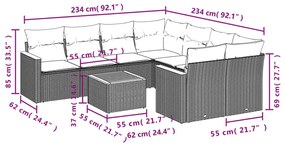 9 részes bézs polyrattan kerti ülőgarnitúra párnákkal