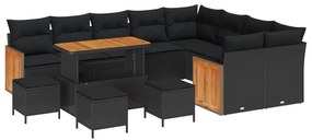 vidaXL Kerti Kanapé Szett párnával 14 pcs Fekete polirattan