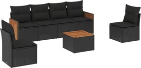 vidaXL 7 részes fekete polyrattan kerti ülőgarnitúra párnával