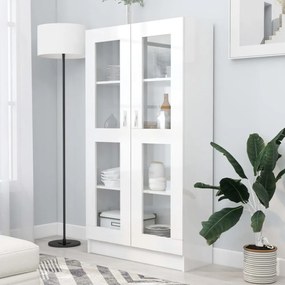magasfényű fehér szerelt fa vitrinszekrény 82,5 x 30,5 x 150 cm
