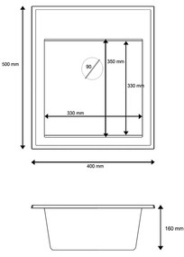 SINK Quality Mosogató Minőségi Ferrum Új 4050, 1 kamrás gránit mosogató 400x500x185 mm + fekete szifon, fekete, SKQ-FER.4050.BK.XB