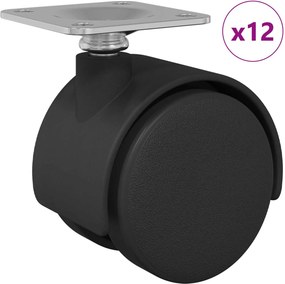 vidaXL Forgó kerék 12 pcs Fekete 39,5 x 39,5 x 37,8 mm Vas és PP
