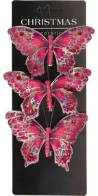 Karácsonyi díszek szett Pillangók, piros, 12x8x2cm, kapcsos, 3 DB-os szett