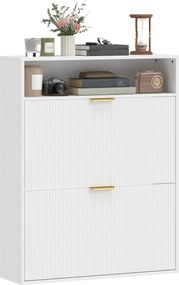 HOMCOM Slim Flip Shoe Cabinet — 2 Flip Compartments, Top Shelf, Holds 12–16 Pairs — White (31.5"x9.4"x40.4") | Aosom