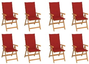 vidaXL 8 db dönthető tömör tíkfa kerti szék párnákkal