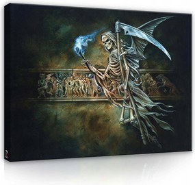 Vászonkép 80x60 Halál csontváz kasza kék láng sötétség misztikus allegória