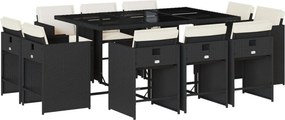 vidaXL 11 részes fekete polyrattan kerti étkezőgarnitúra párnákkal