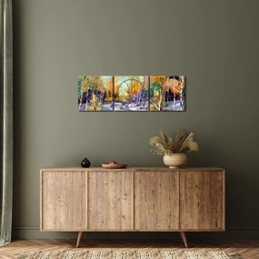 Kép - havas út az erdőben, olajfestmény (órával) (90x30 cm)