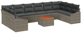 11 Részes Kert Sofa Szett párnákkal Szürke Poli Rattan Akác