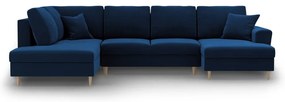 Kék bársony kinyitható tárolóhelyes sarokkanapé (bal oldali-U alakú) Kyoto – Cosmopolitan Design