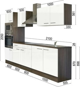 Yorki konyhabútor Yorki tölgy korpusszal, selyemfényű fehér fronttal 270 cm-es méretben