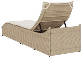 összecsukható napozóágy párnával és tárolóval bézs polyrattan