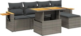 vidaXL 6 részes szürke polyrattan kerti ülőgarnitúra párnákkal