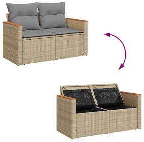 vidaXL 6 részes bézs polyrattan akácfa kerti ülőgarnitúra párnával