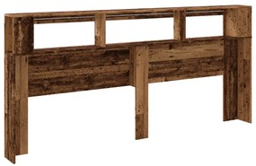 antik fa színű szerelt fa LED-es fejtámla 220x18,5x103,5 cm