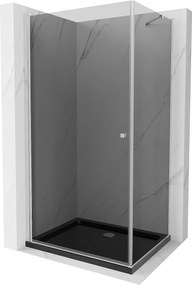 Mexen Pretoria, zuhanykabin 100 (ajtó) x 80 (fali) cm, 6mm szürke üveg, króm profil + fekete zuhanytálca, 852-100-080-01-40-4070