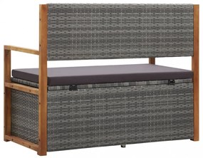 szürke polyrattan és tömör akácfa tárolópad 115 cm
