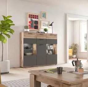 Mason 3 ajtós tálalószekrény nox tölgy - bazaltszürke